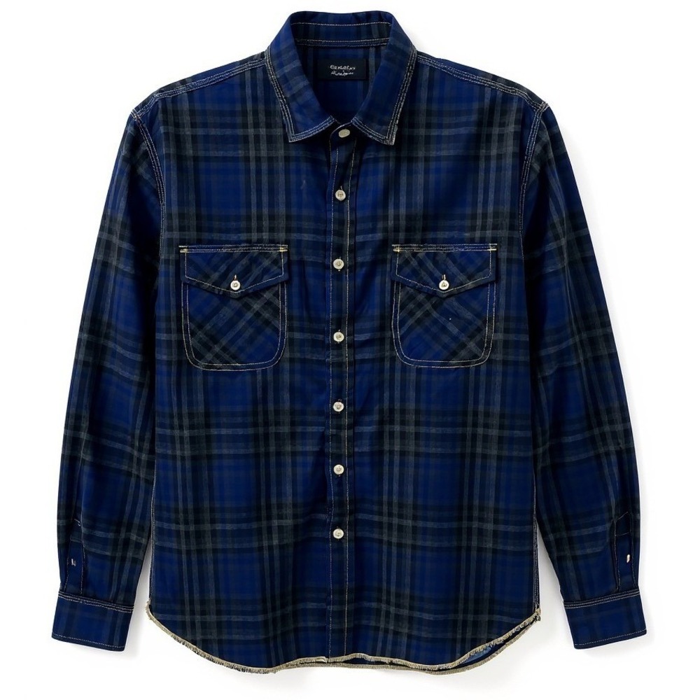 Arnold Zimberg Mens Blue Plaid Long Sleeve Button Up Shirt Large Cotton -‎ CJ